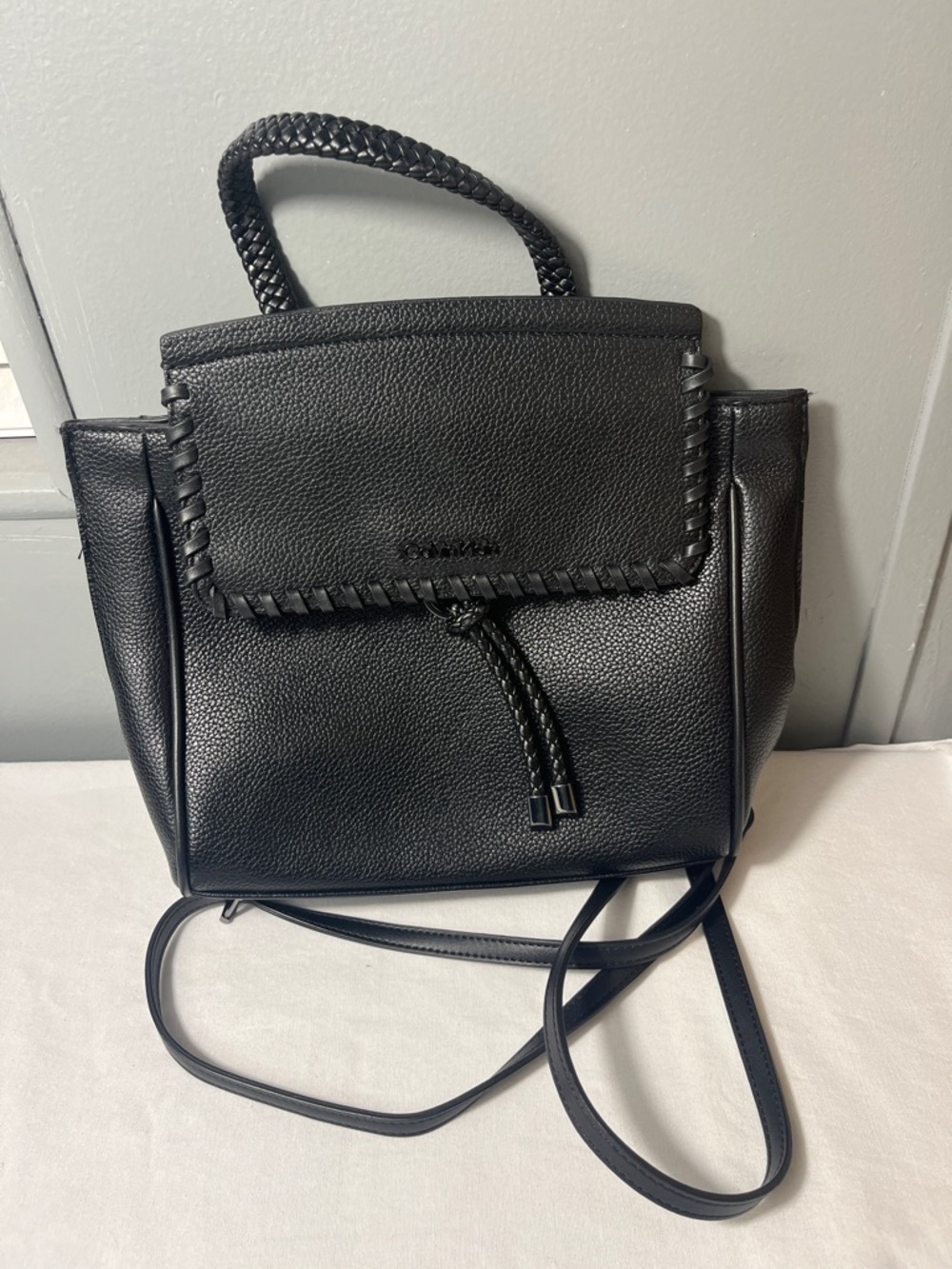 Calvin Klein Black Braided-Trim Crossbody Bag
